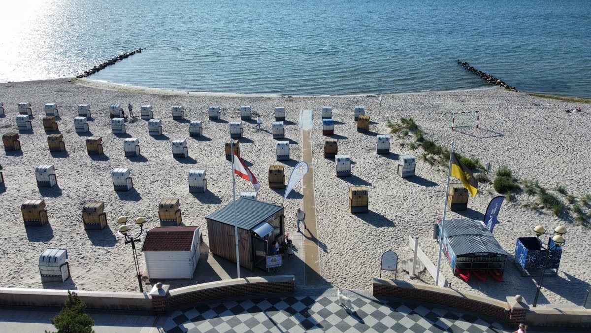 Luftaufnahme von Strand und Ostsee in Grömitz